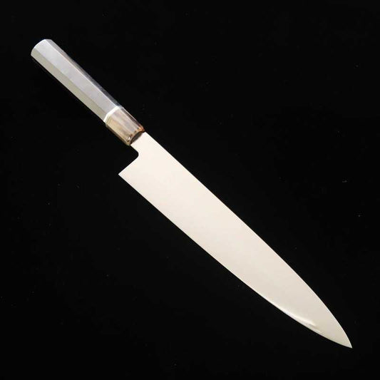 SUISIN Acier blanc, forge intégrale, Gyuto japonais, finition miroir, manche octogonal en ébène avec fil argenté (270 mm)