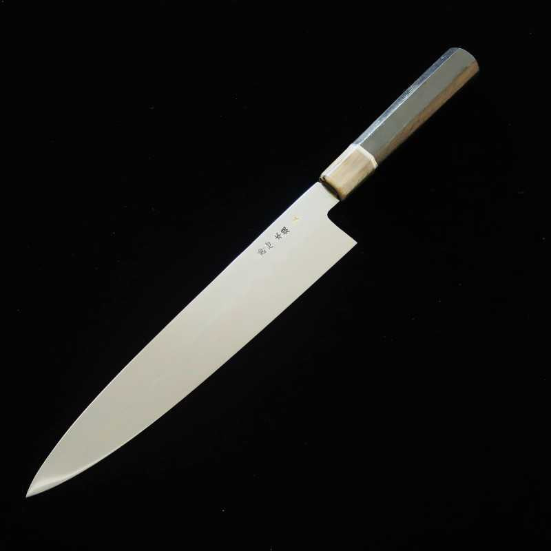 SUISIN Acier blanc, forge intégrale, Gyuto japonais, finition miroir, manche octogonal en ébène avec fil argenté (270 mm)