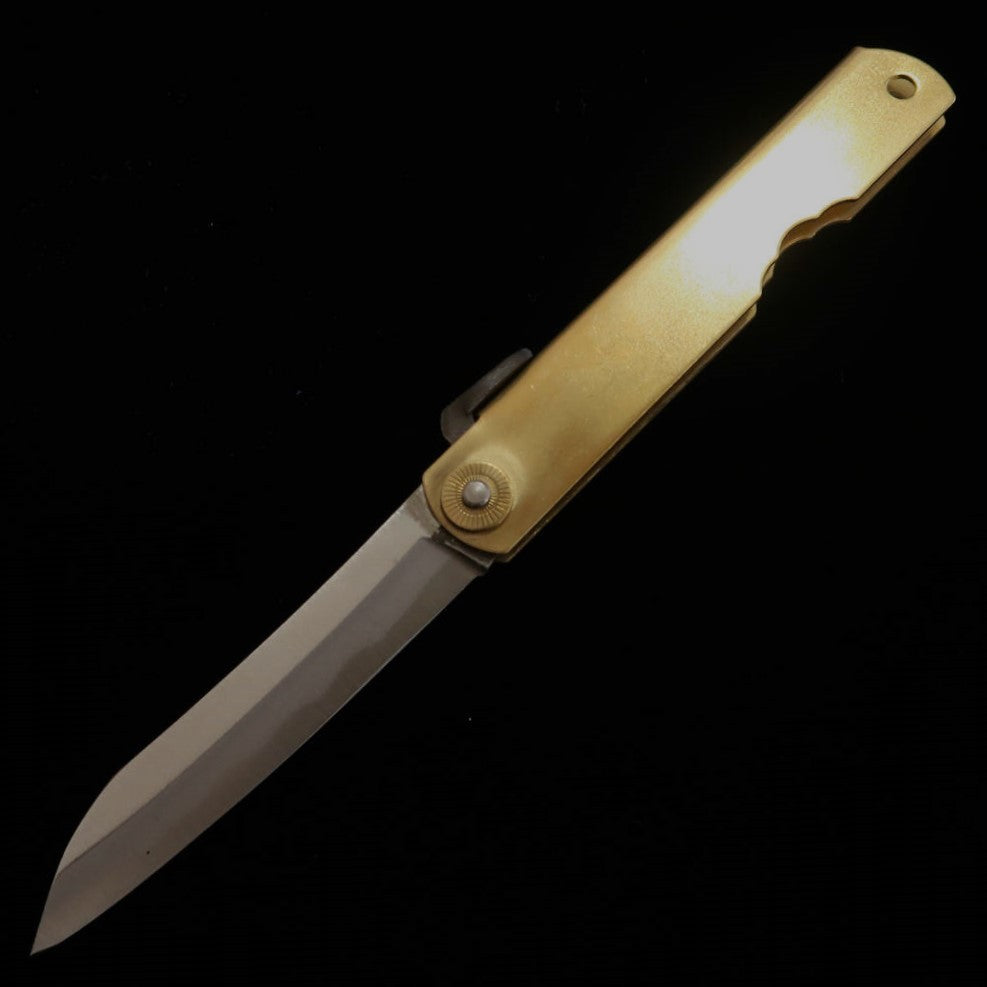Higonokami KANEKOMA Shirogami No. 2 forged Bamboo blade type Brass vertical folding handle (75mm)