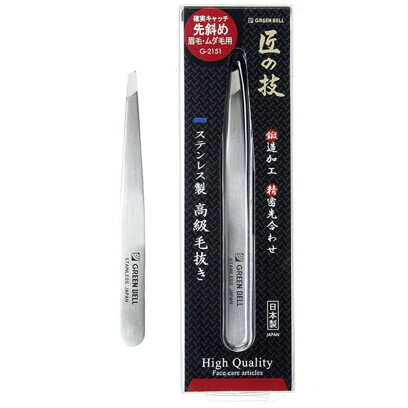 GREEN BELL Takumi no Waza Stainless Steel Premium Tweezers for Eyebrows and Unwanted Hair G-2151