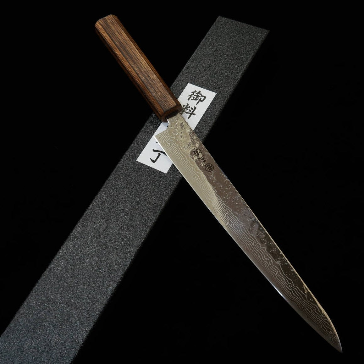 Miura Sujihiki Slicer 440C, Mirror Finish, Damascus, Black Oak Handle (240mm)
