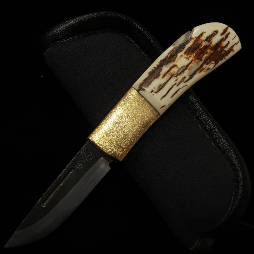 TAKEDA Cuchillería Takeda - Forja artesanal de Bitchū, obra de Fumio Inagaki, navaja plegable con bloqueo trasero, Mammoth White