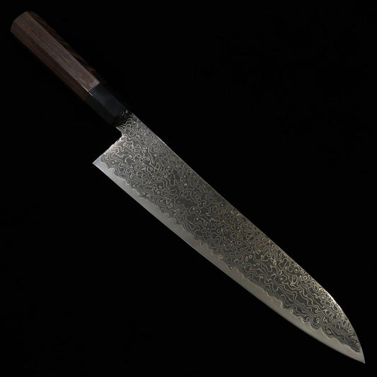 Gyuto MIURA Ryuhyo SG2 Damasco ennegrecido Mango octogonal de cuerno negro de búfalo de agua y wengué (240mm)