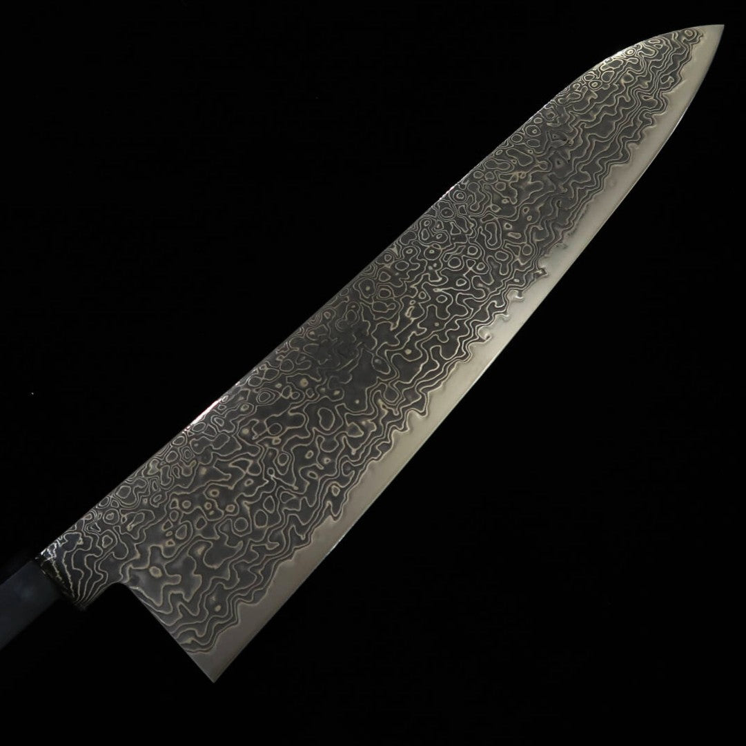 Gyuto MIURA Ryuhyo SG2 Damasco ennegrecido Mango octogonal de cuerno negro de búfalo de agua y wengué (240mm)