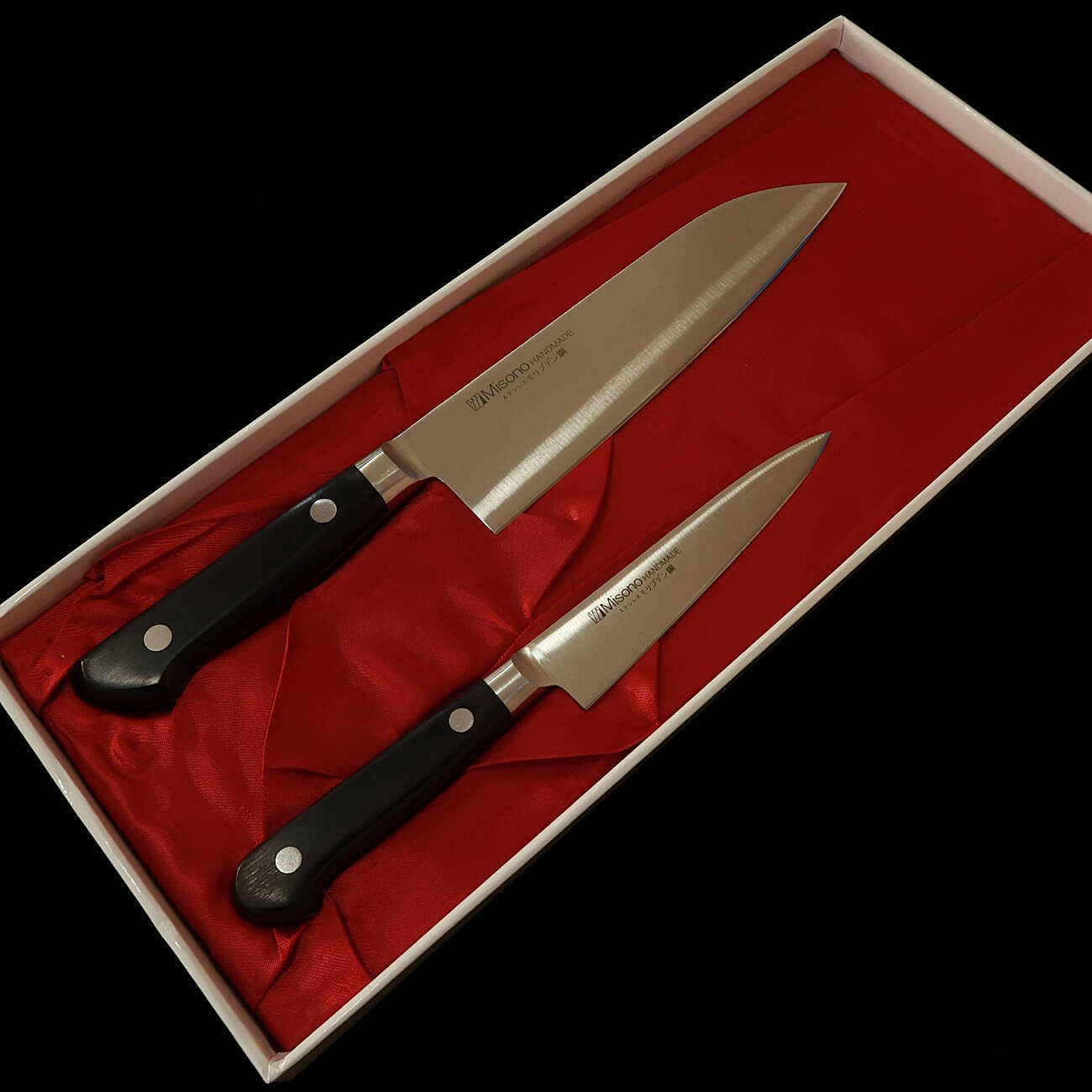 Misono Santoku & Petty Knives, Molybdenum Steel, Black Plywood Handle (180mm/120mm)