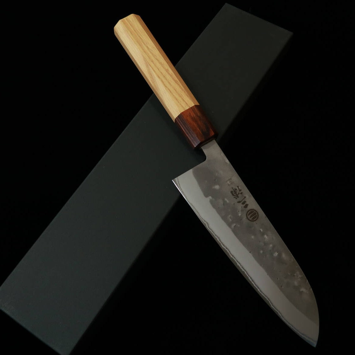Miura Santoku knife, forged blue paper with a satin finish and a keyaki wood handle (165mm)