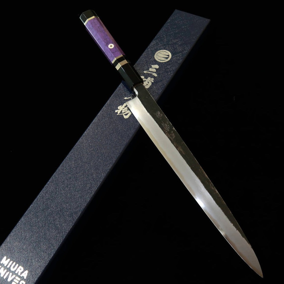 三浦頂MIURA Itadaki 田中義一 柳刃 白紙二号 黒打ち カスタムハンドル パープル(270mm)
