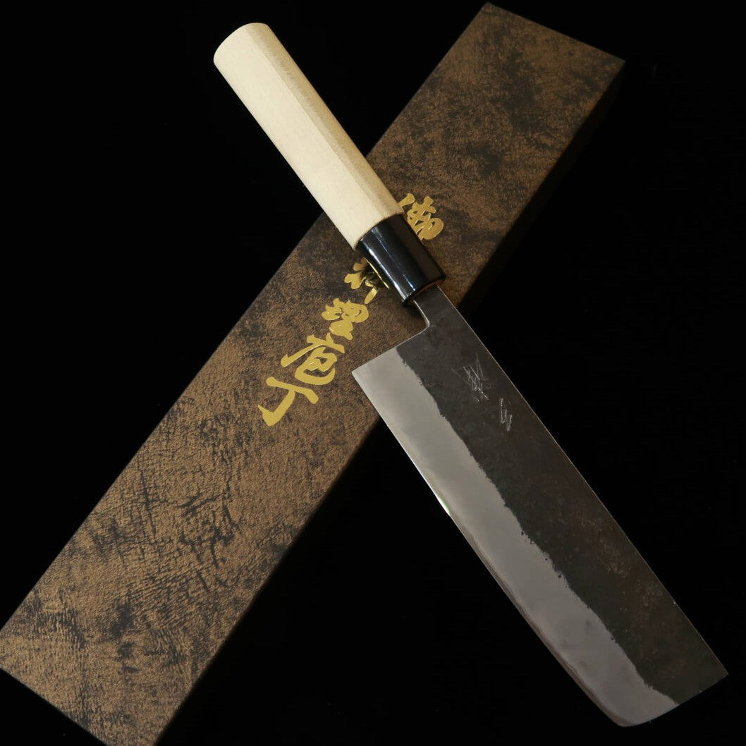 三浦MIURA 菜切 青紙二号 黒打ち PC朴柄(165mm)