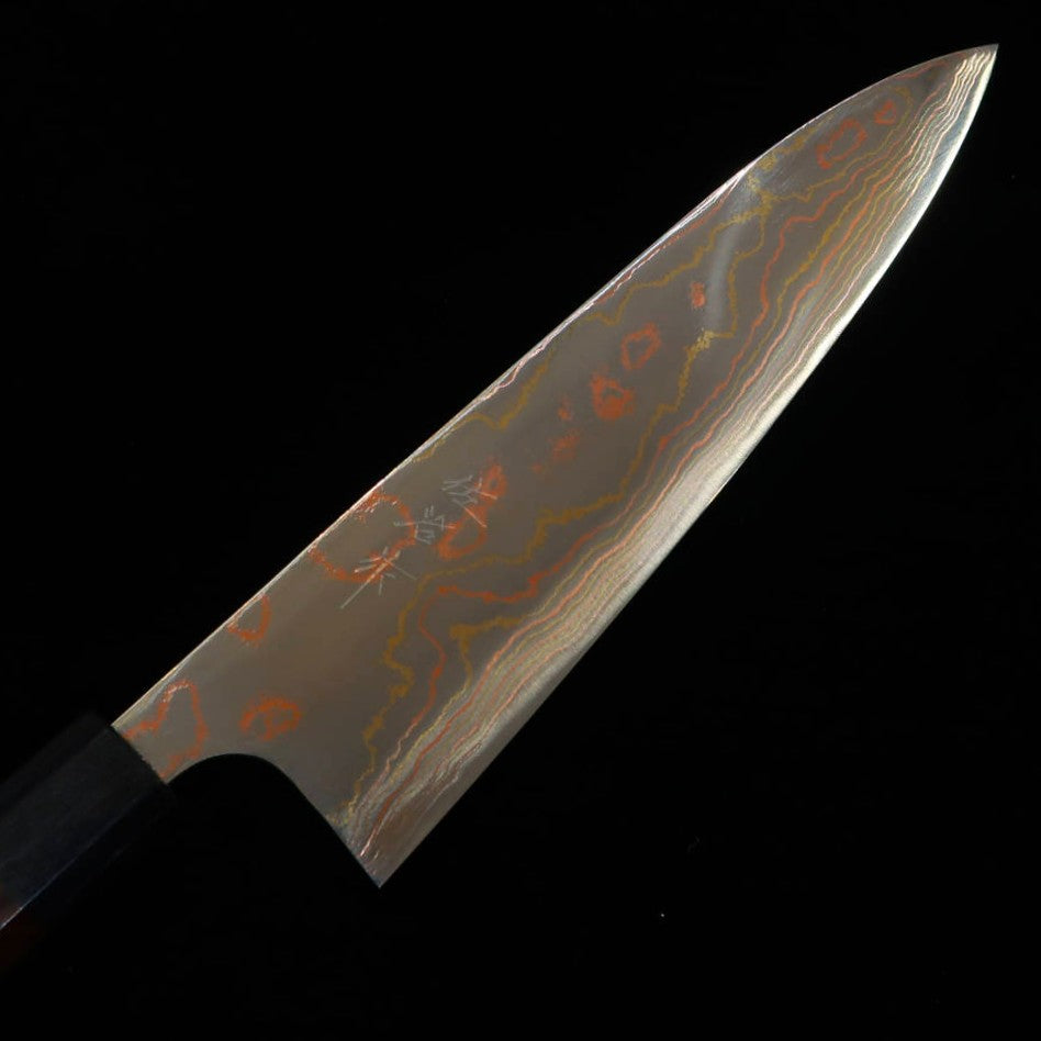 SAJI TAKESHI 佐治武士 Aogami 2 Damasco de color Gyuto mango octogonal de palisandro (210/240/270mm)