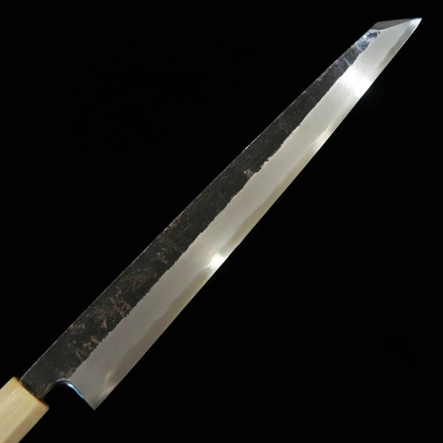 MIURA Itadaki Kiritsuke Yanagiba acier blanc n°2, finition noire, manche octogonal en magnolia et buffle blanc (270/300 mm)