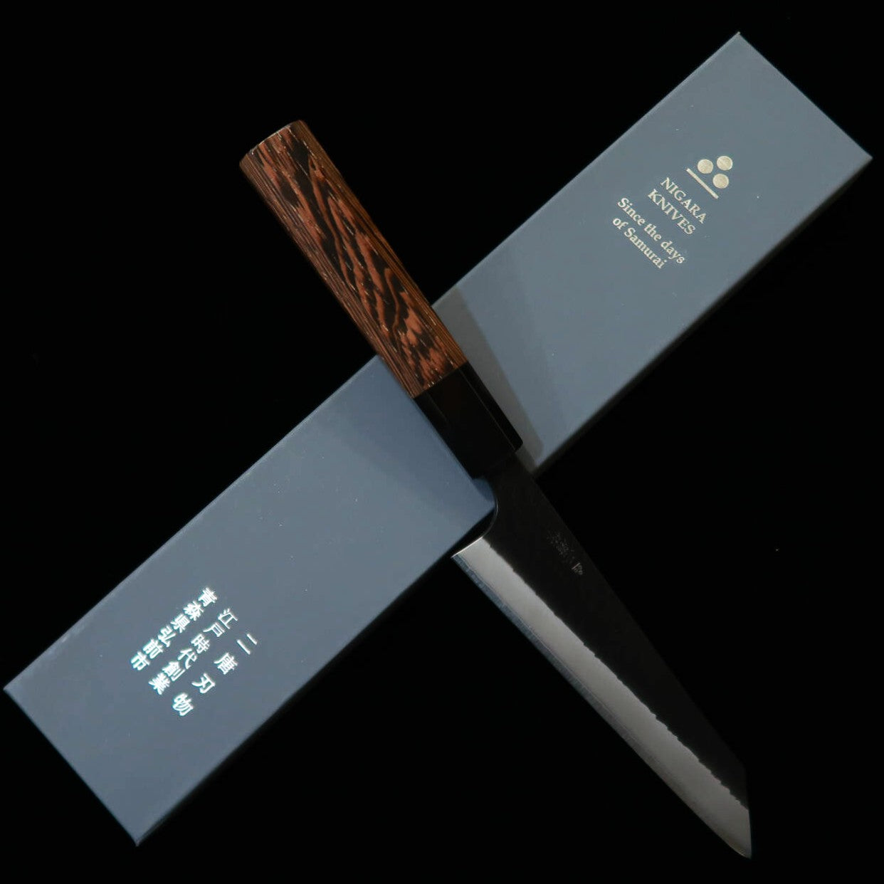 Couteau à désosser (Honesuki) Nigara (Nigara Hamono), acier SG2, finition Tsuchime Kurouchi (martelé et forgé brut), manche octogonal en wengé (170 mm)