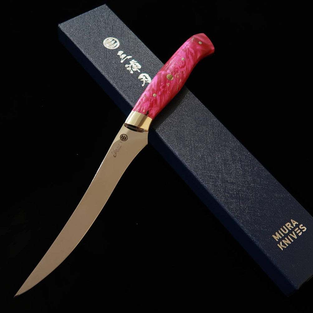 Asurah Knives × MIURA, SUS420J2 Mirror Polish with Custom Pink Handle Fillet Knife (160mm)
