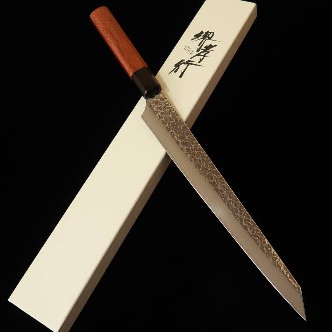 堺孝行 SAKAI TAKAYUKI 剣型柳刃 SG2 鎚目 ダマスカス 紫檀八角柄(270mm)