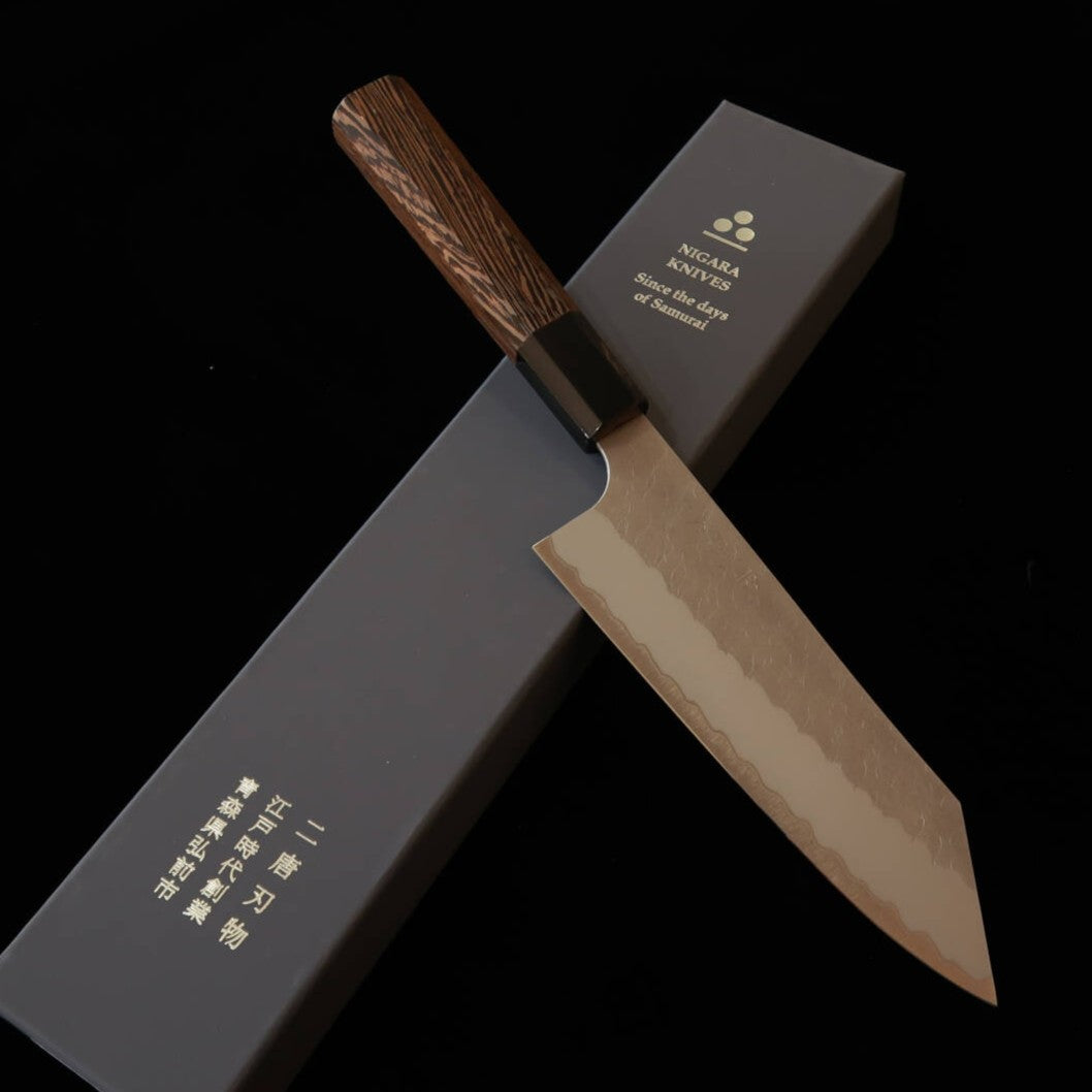 二唐刃物鍛造所 NIGARA 文化 青紙スーパー 鎚目 ウェンジ八角柄(180mm)