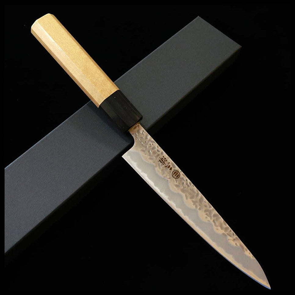三浦MIURA ペティ 白紙一号 マット 鎚目 水牛朴八角柄(135mm)