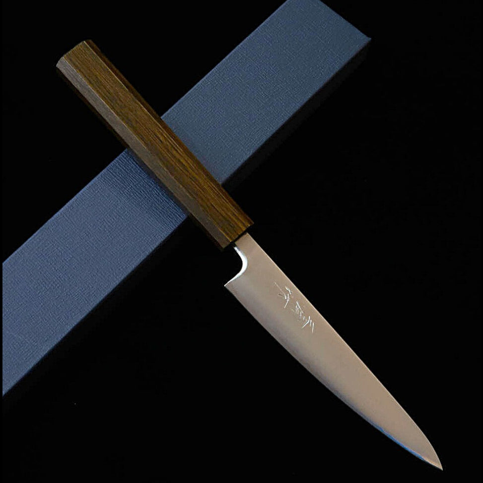 MIURA Petty, Super Blue Steel, Polished Finish with Black Oak Octagonal Handle (135mm)