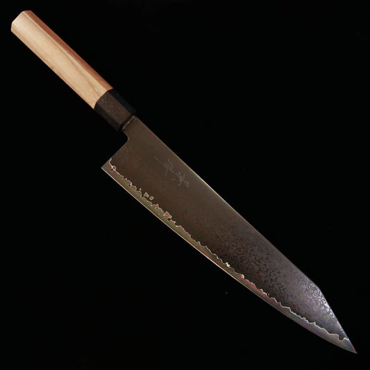 Kiritsuke Gyuto KAGEKIYO VG-10 Damasco negro mango octogonal de nogal (210/240mm)