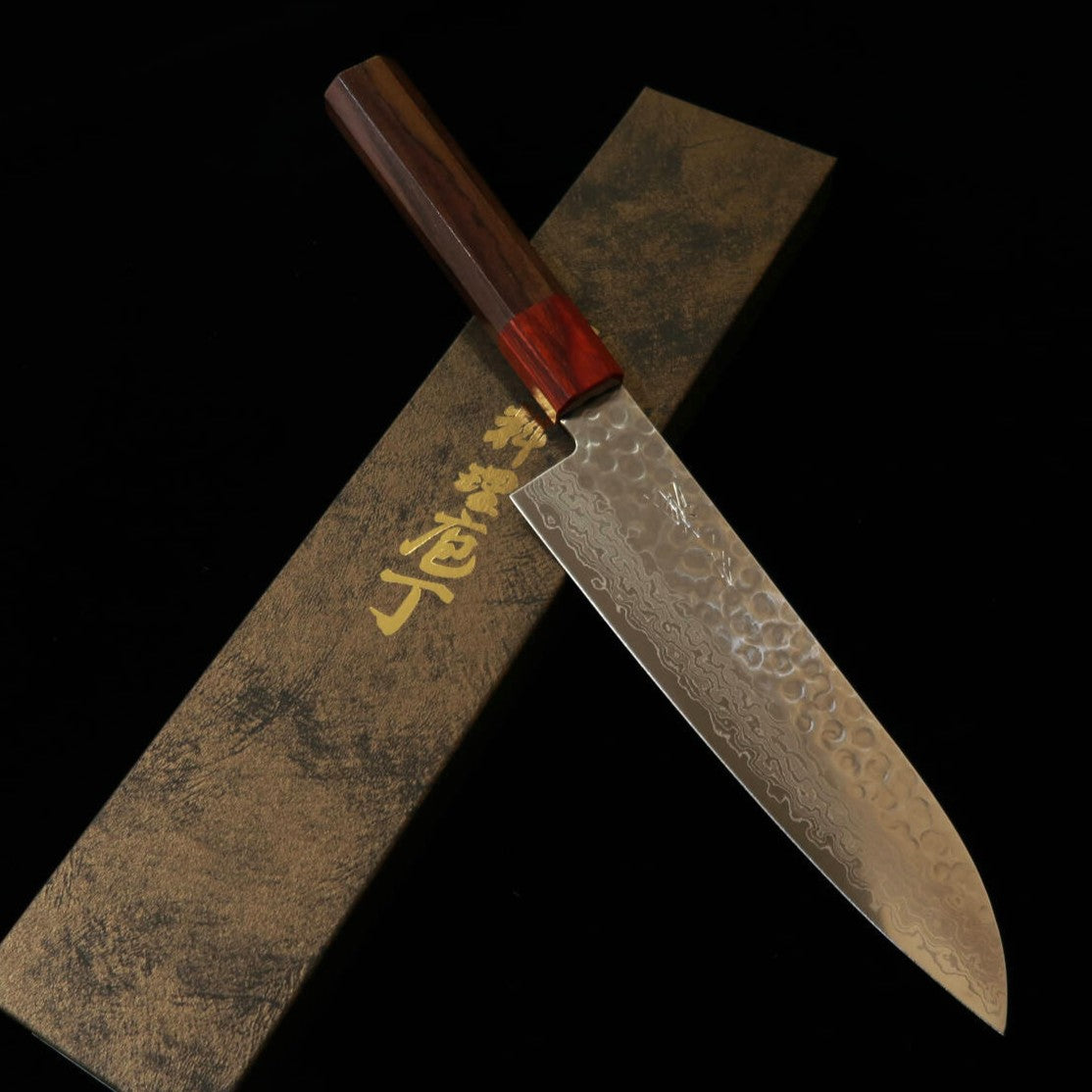 三浦MIURA 三徳 AUS10 鎚目 ダマスカス 紫檀柄(185mm)