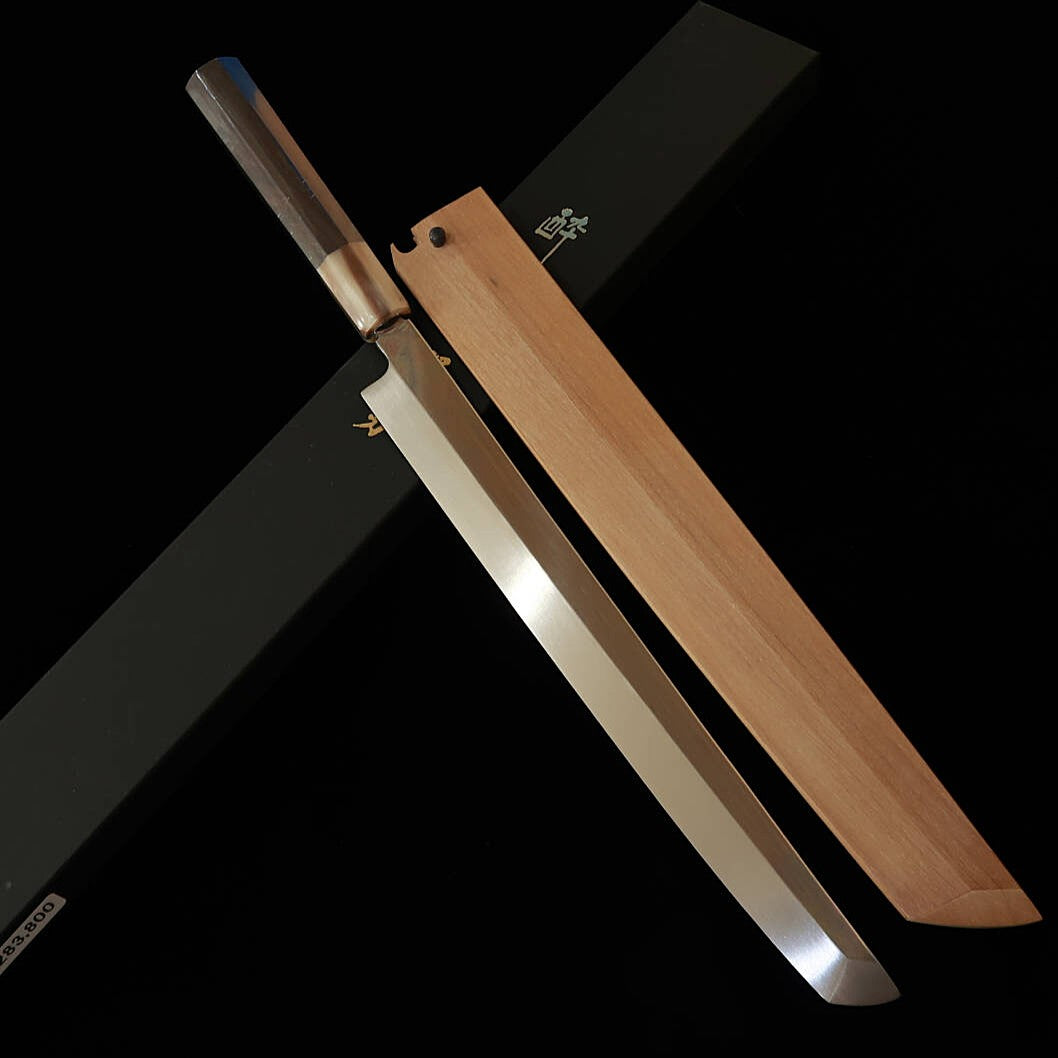 Sakimaru takohiki SUISIN obra de Ikeda Yoshikazu, Aogami no.2, honyaki, mango octogonal de ébano, funda de magnolia (270mm)
