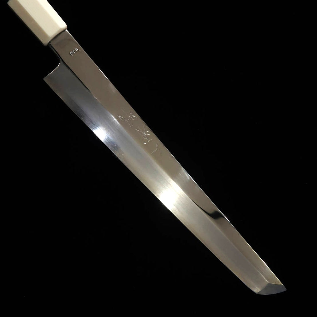 Miura佩 MIURA Obidama Yanagiba à bout rond VG10, finition miroir, manche turquoise (270 mm)