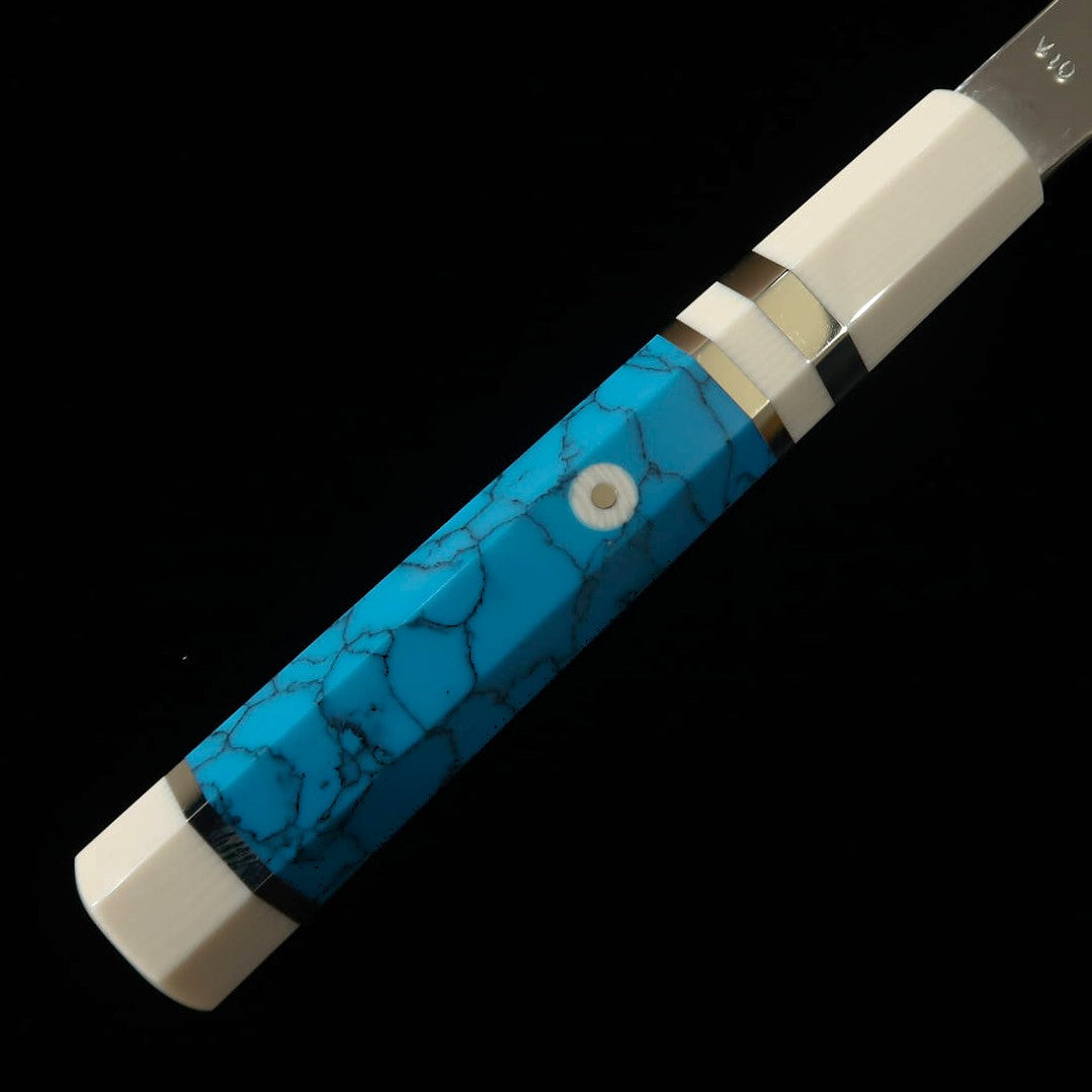 Miura佩 MIURA Obidama Yanagiba à bout rond VG10, finition miroir, manche turquoise (270 mm)