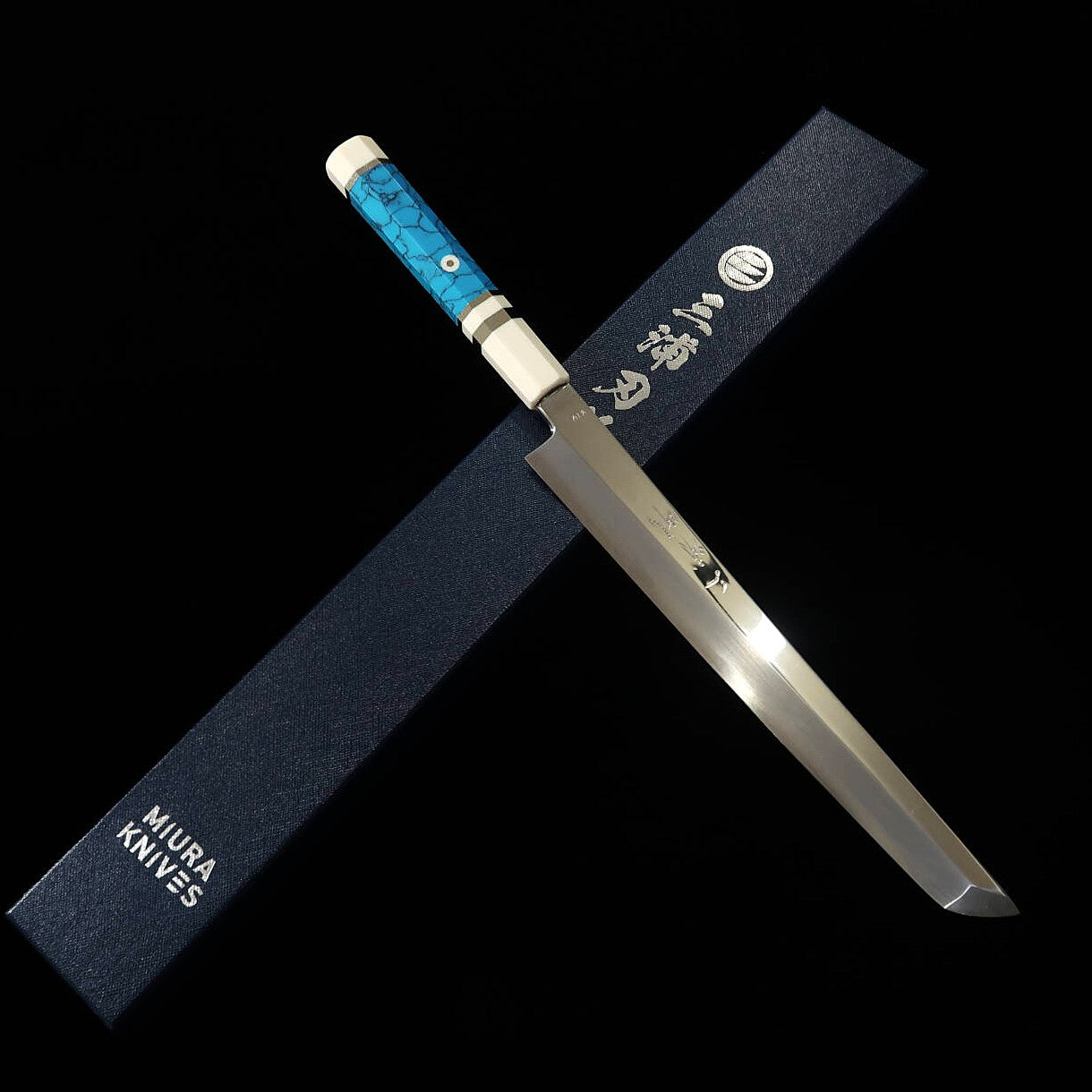 Miura佩 MIURA Obidama Yanagiba à bout rond VG10, finition miroir, manche turquoise (270 mm)