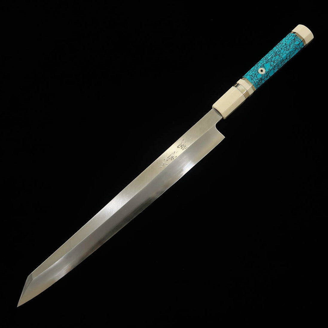 三浦佩MIURA Obidama 切付柳刃 左利き用 銀紙三号 木砥仕上げ ターコイズハンドル (300mm)