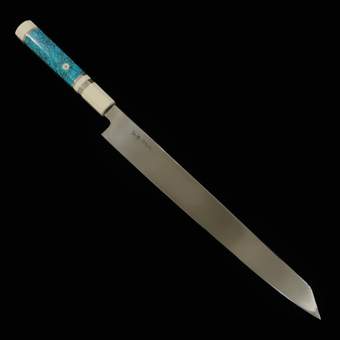 三浦佩MIURA Obidama 切付柳刃 左利き用 銀紙三号 木砥仕上げ ターコイズハンドル (300mm)