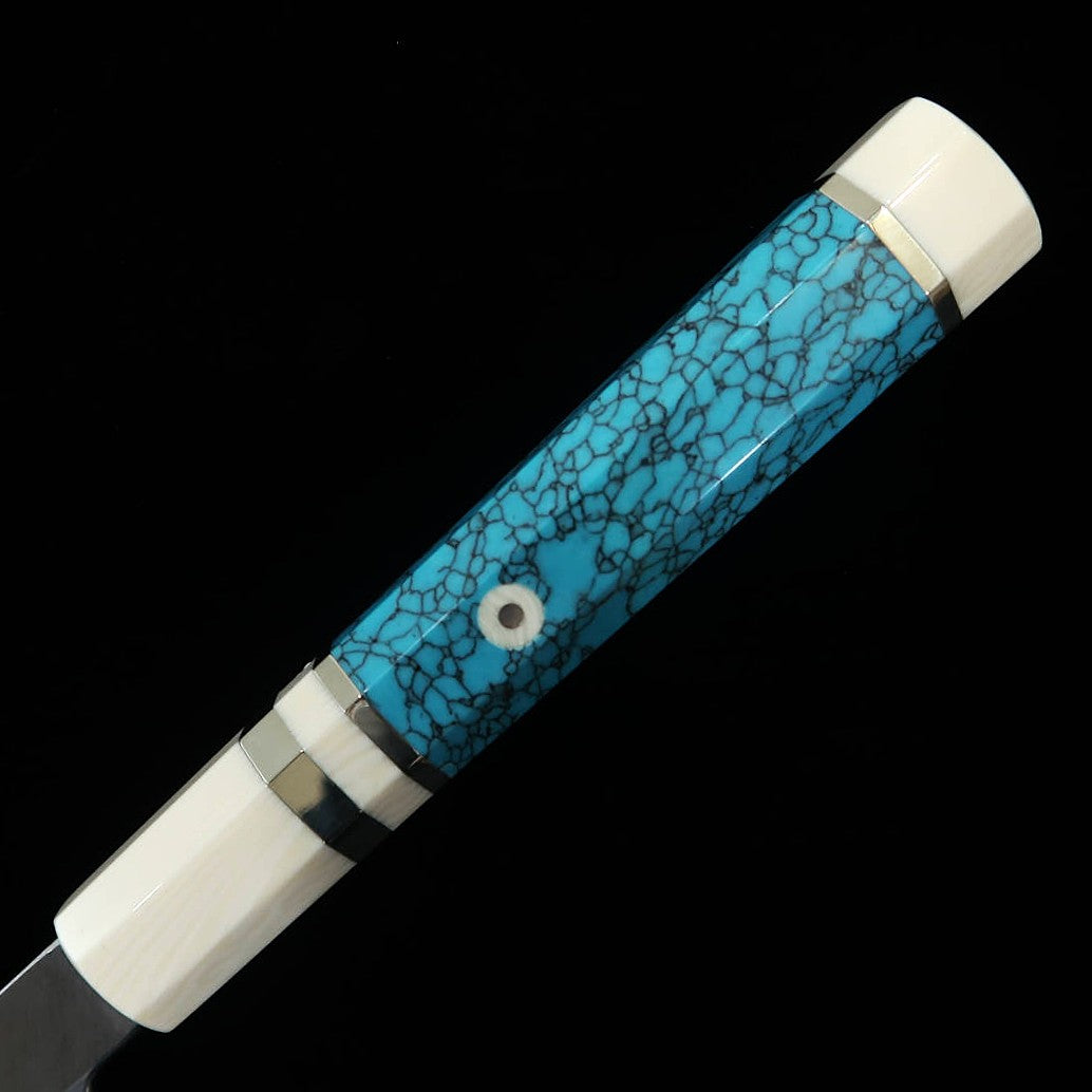 三浦佩MIURA Obidama 切付柳刃 左利き用 銀紙三号 木砥仕上げ ターコイズハンドル (300mm)