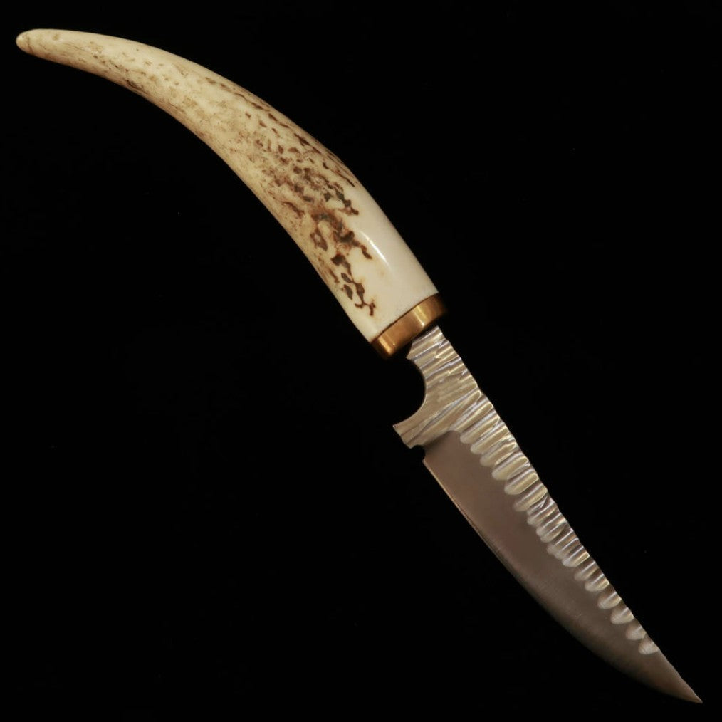 Prometheus Thor Ymir HS stole with antler handle and leather sheath (82mm)