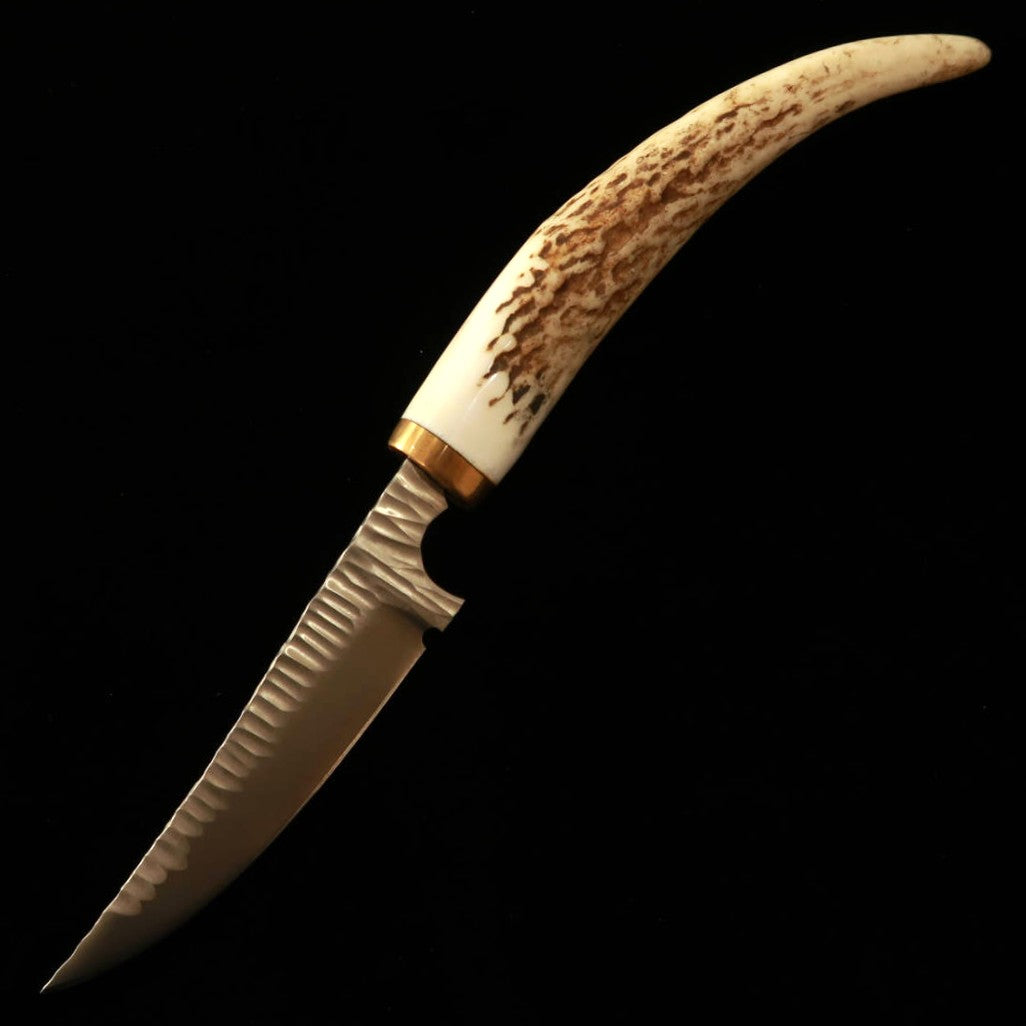 Prometheus Thor Ymir HS stole with antler handle and leather sheath (82mm)
