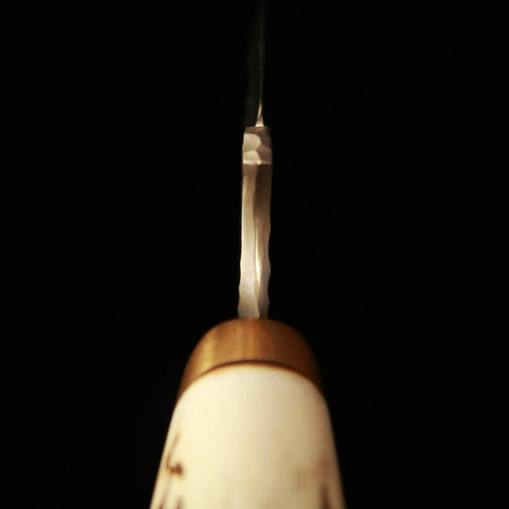 Prometheus Thor Ymir HS stole with antler handle and leather sheath (82mm)