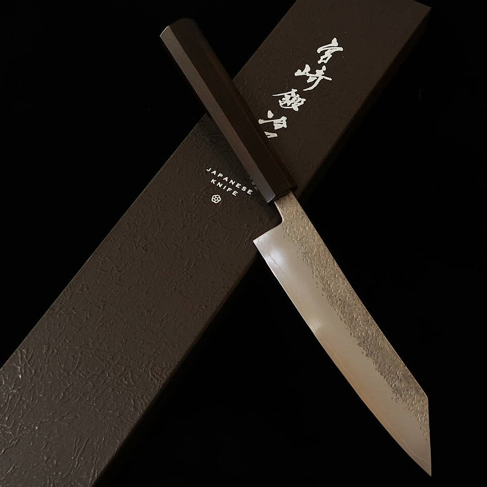 MIYAZAKI KAJIYA - Tsubaki - couteau d’office kiritsuke, acier Gingami n°3, martelé, manche monobloc en ébène (150 mm)