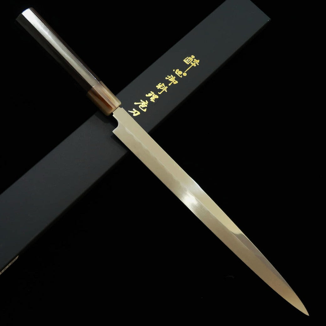 Suisin by Yoshikazu Ikeda Aogami No. 2, Honyaki, Fuguhiki, with Black ebony octagonal handle and Paulownia sheath (270mm)