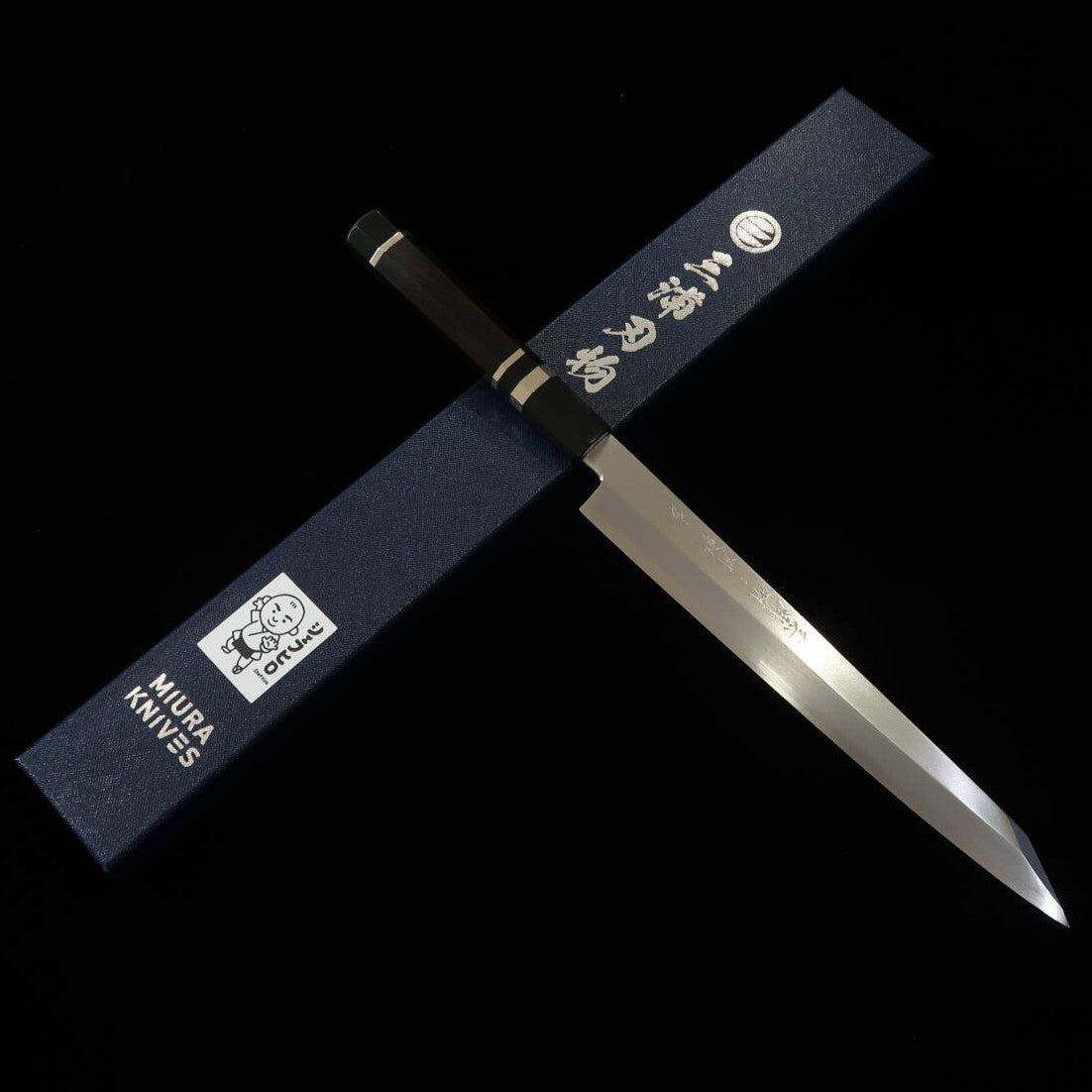 【Chef Hiro × Miura】Miura Kai sur commande "Hiro" Gin-3 Kasumi, bague buffle noir et argent, manche octogonal en ébène, yanagiba kiritsuke 9 sun (270mm)