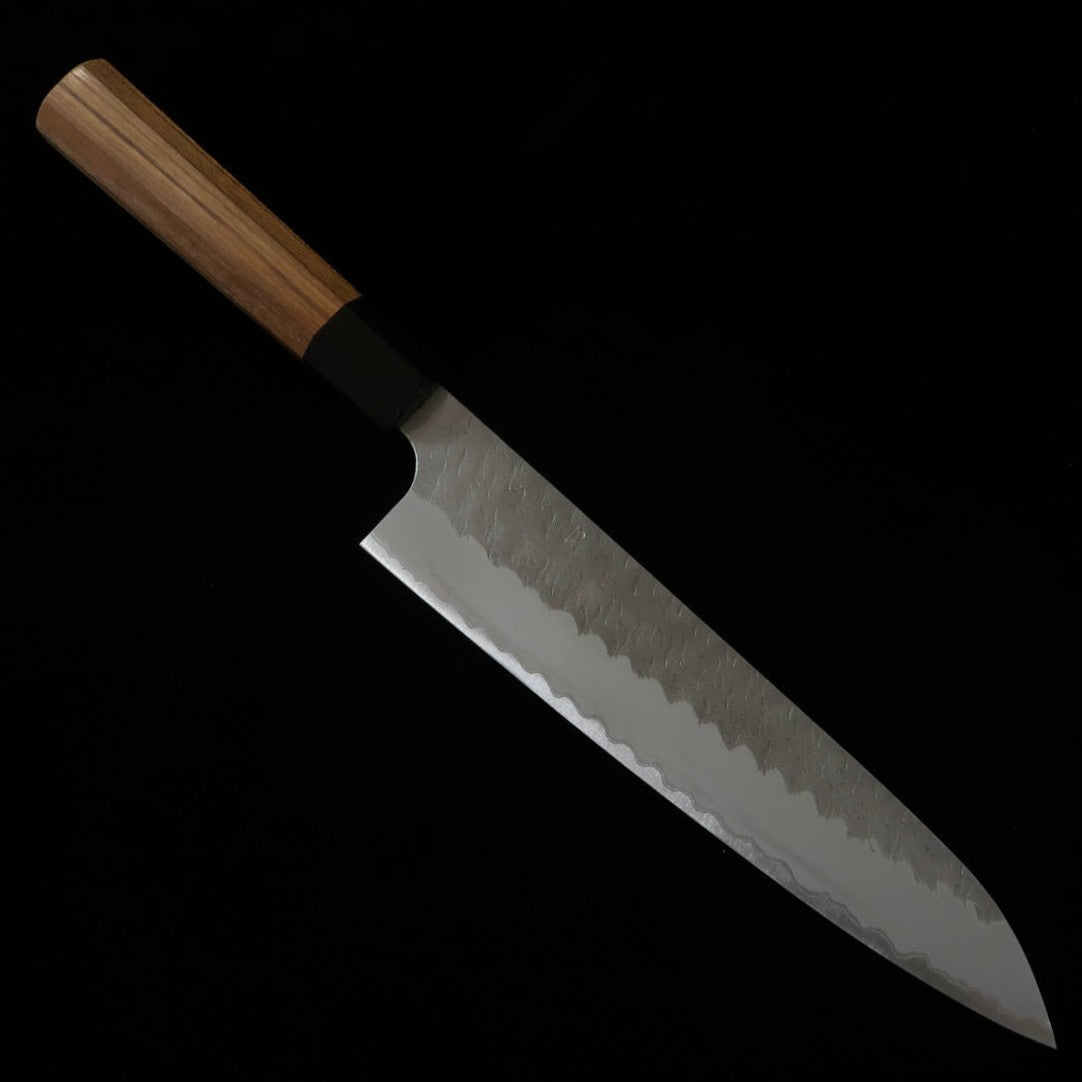 二唐刃物鍛造所NIGARA 青紙スーパー 磨き槌目 牛刀 チーク八角柄 (210/240mm)