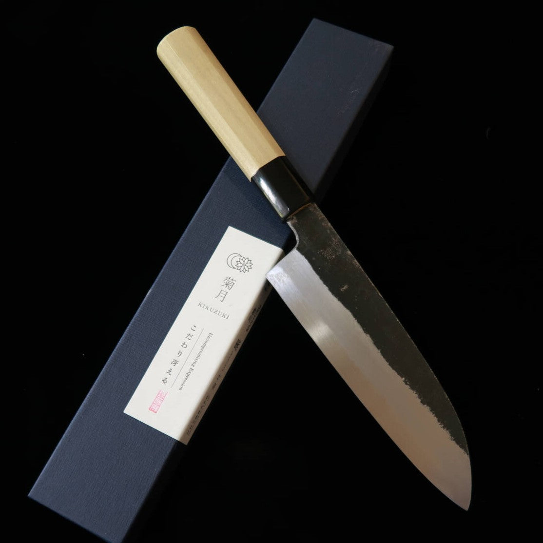 堺菊守SAKAIKIKUMORI 黒 三徳 白紙二号 朴八角柄(180mm)