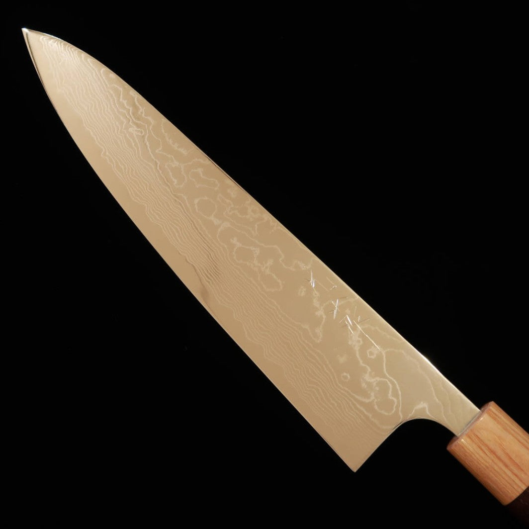 Yuta Katayama VG10 Damasco acabado pulido Gyuto mango de palo violeta en forma de castaña (210/240 mm)