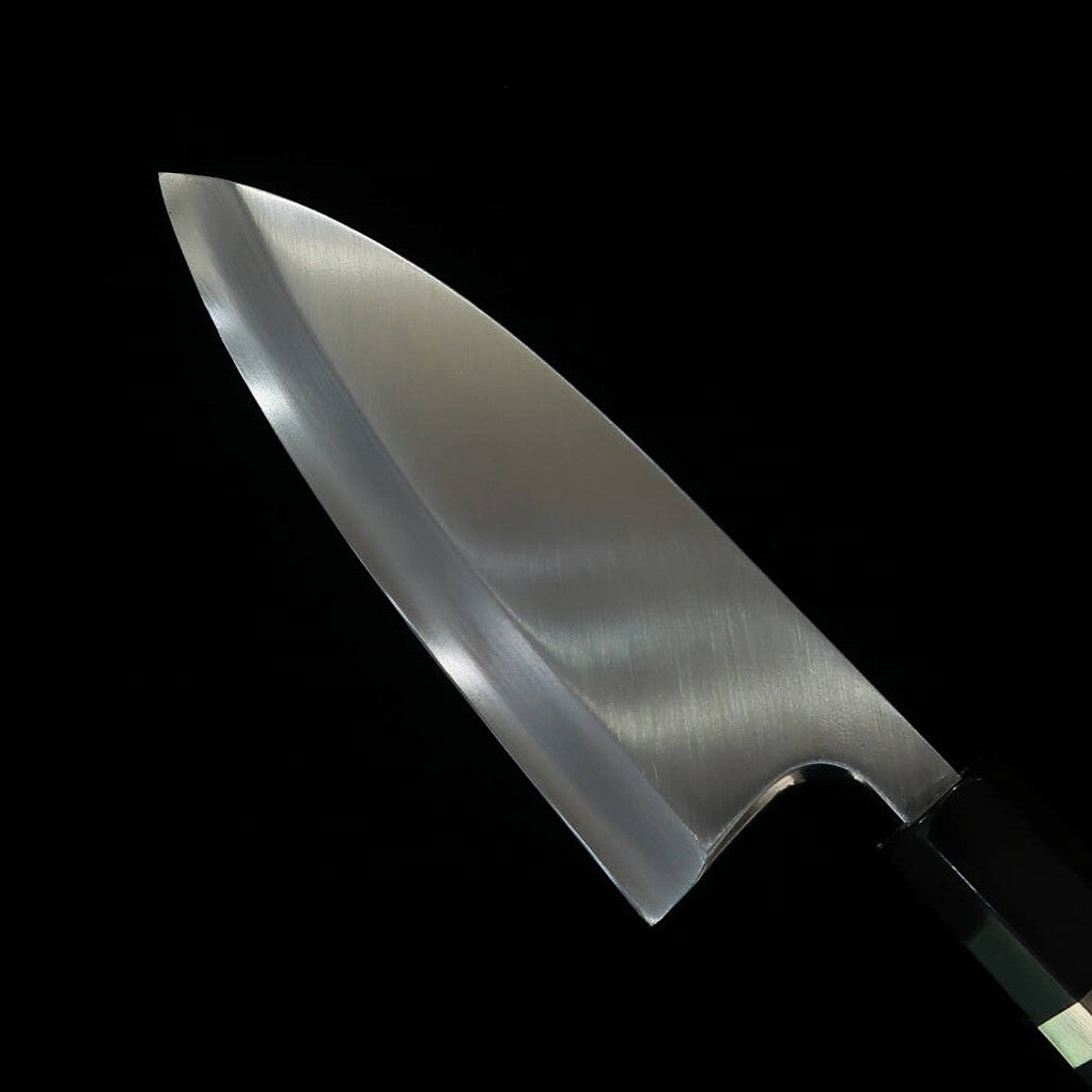 三浦MIURA 出刃 左利き用 銀紙三号 木砥仕上げ 黒檀銀巻柄(150mm)