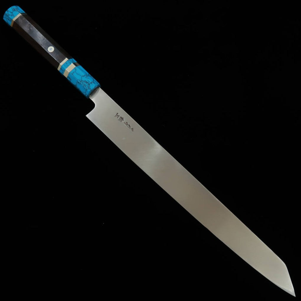 三浦佩MIURA Obidama 切付柳刃 左利き用 銀紙三号 木砥仕上げ ターコイズハンドル (300mm)