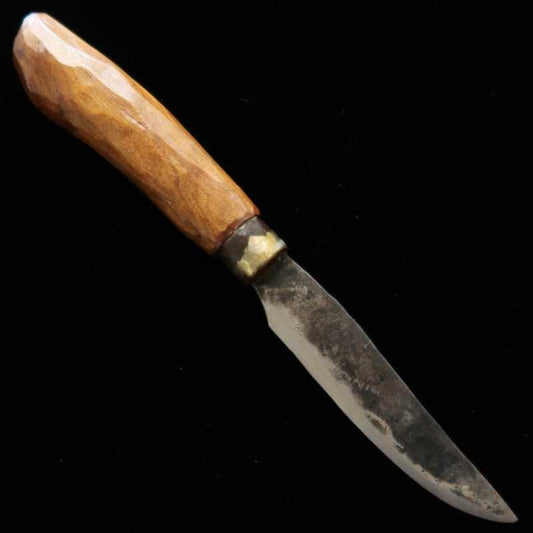 Taller de forja Kaniman - Cuchillo Petty, ballesta de hoja (acero al carbono, Jeep), mango de madera negra (90 mm)