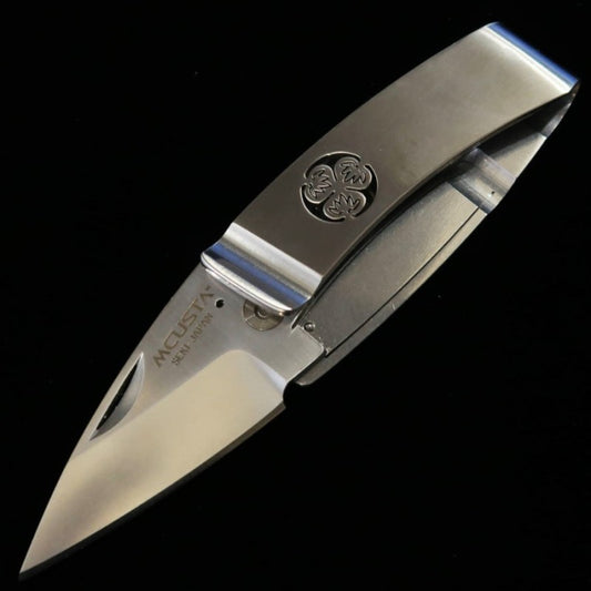 Navaja con clip para billetes MCUSTA acero inoxidable "Kamon" Aoi, (50 mm)