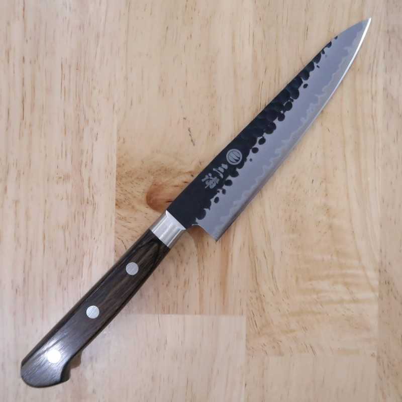 MIURA Petty Aogami Super steel Hammered Black finish Dark Brown Plywood Handle (135/150mm)