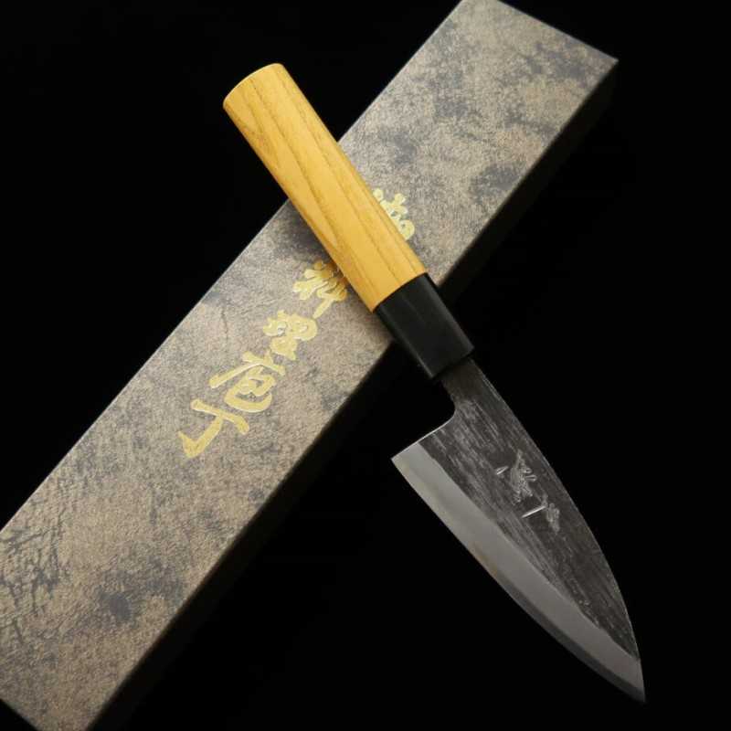 Miura MIURA Acier bleu n°2 Lame simple biseautée noire Couteau à poisson Manche en orme (105 mm)