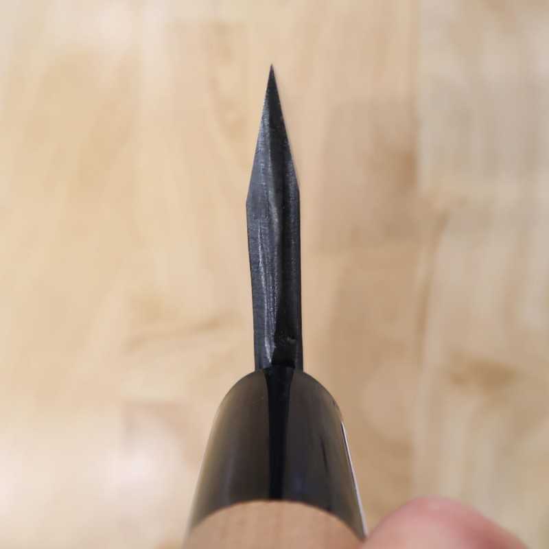 Ikenami Hamono Acier Blanc n°1 manche en cerisier, coupe os en os de cerf (125 mm)