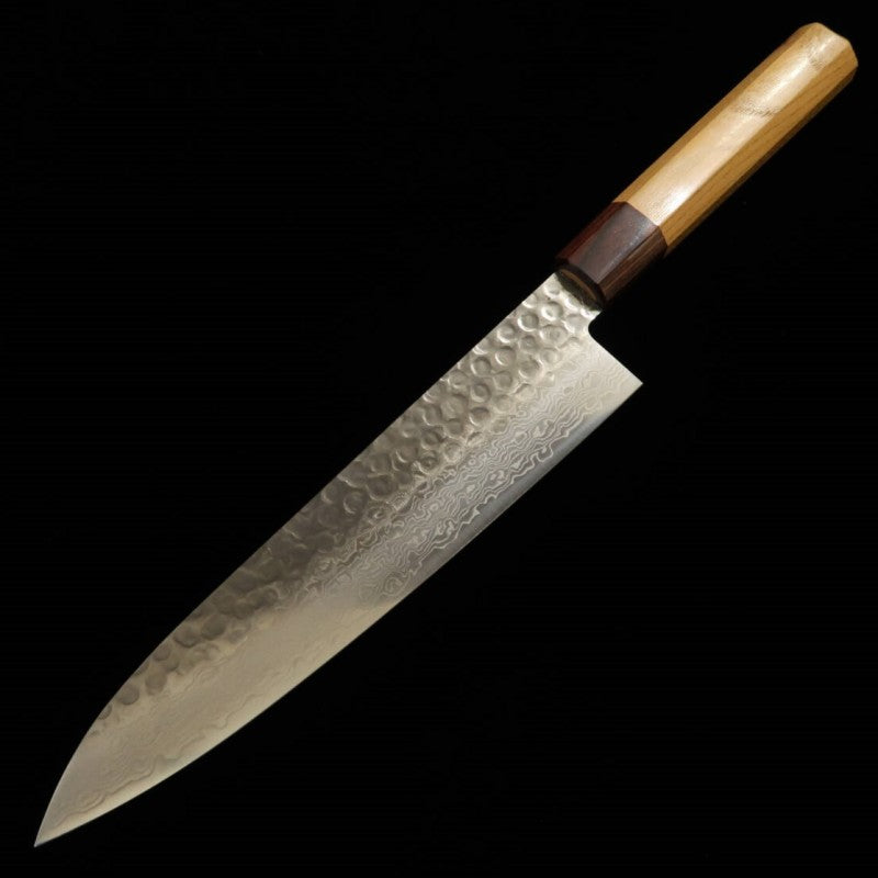 三浦 MIURA 牛刀 AUS10 鎚目 ダマスカス 欅八角柄 (210mm)