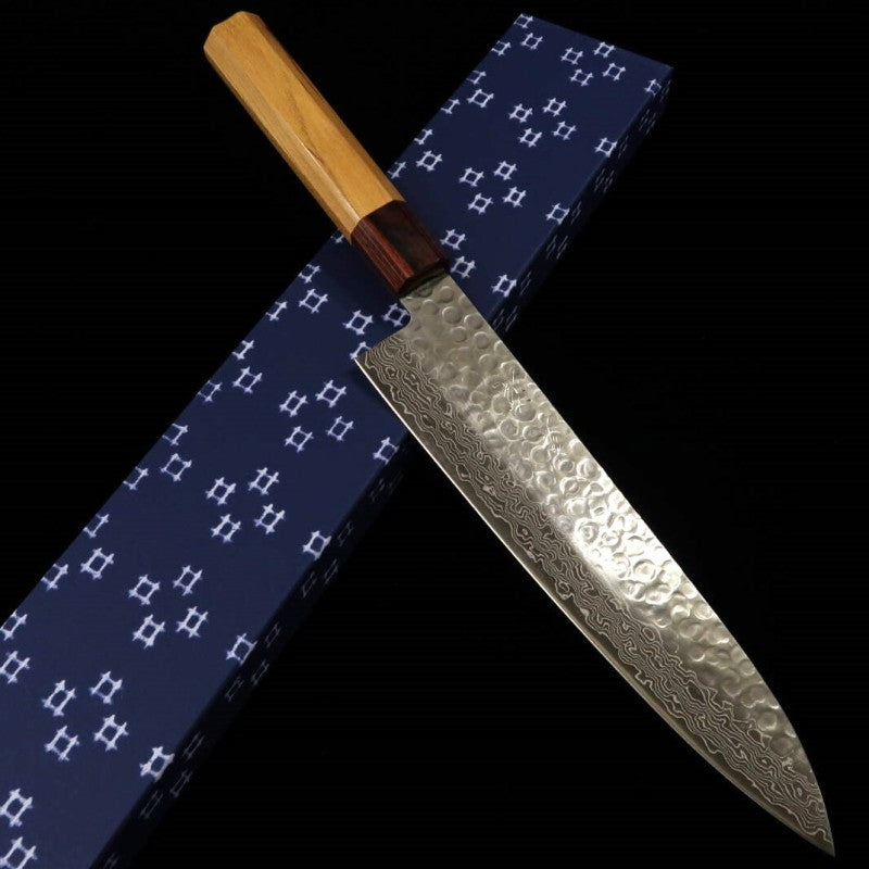 三浦 MIURA 牛刀 AUS10 鎚目 ダマスカス 欅八角柄 (210mm)