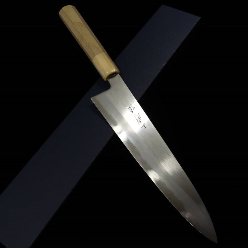 三浦 MIURA 頂 田中 義一 白紙二号 牛刀 シノギ仕上げ 白水牛八角柄 (210/240mm)