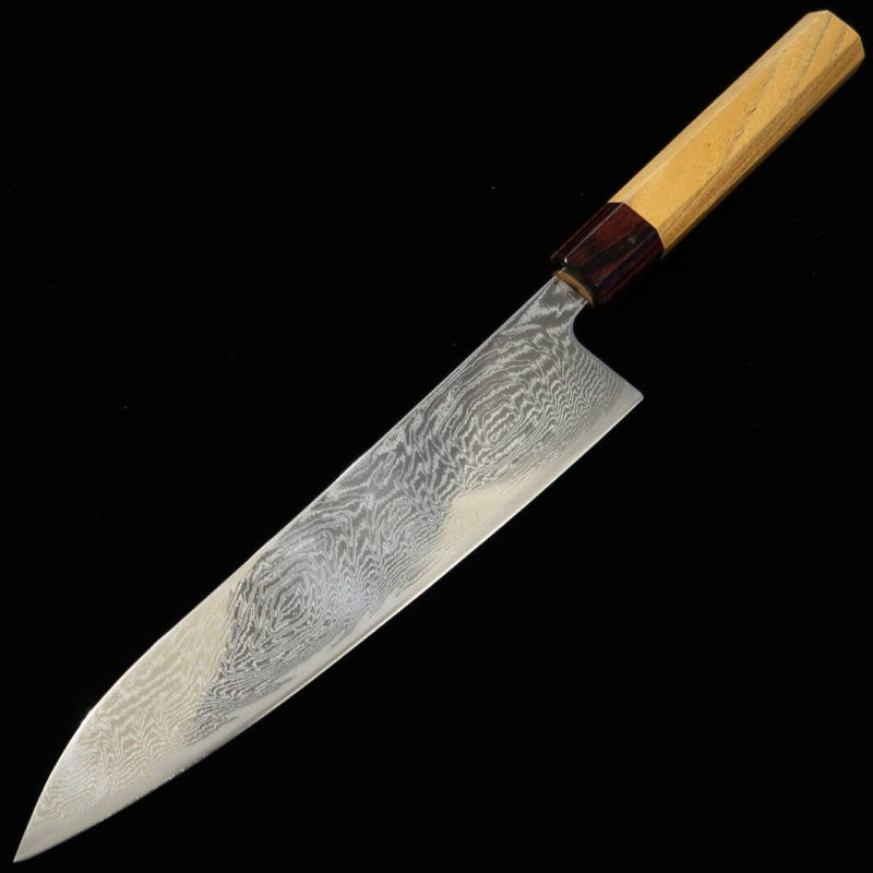 Gyuto MIURA AUS10, patrón de olas, níquel damasco, mango de olmo (210mm)
