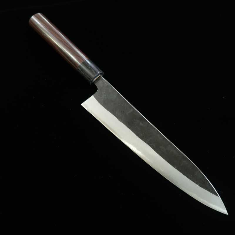 Gyuto IKENAMI HAMONO Shirogami No. 1 acabamento Kurouchi e cabo em cerejeira (210-270mm)